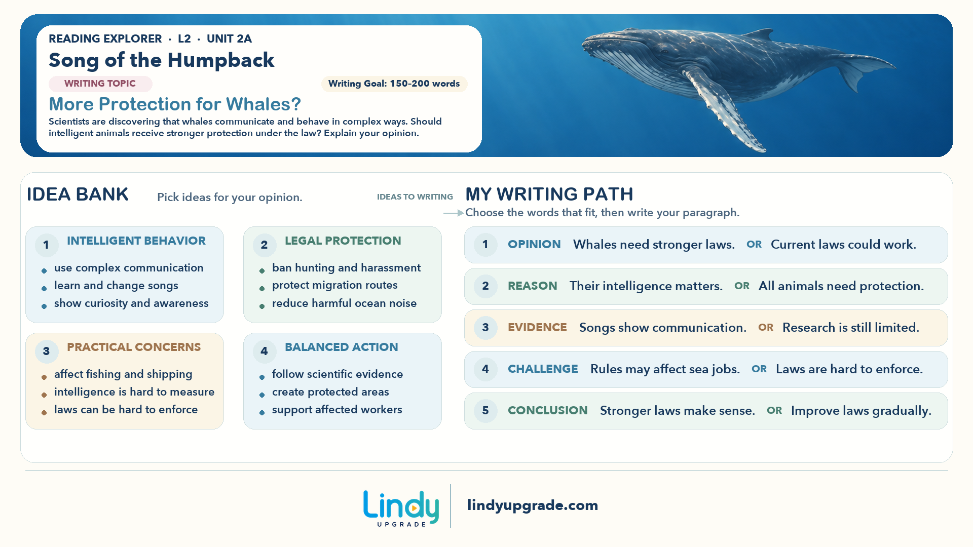 Level 2 Unit 2A More Protection for Whales? 横版写作导图